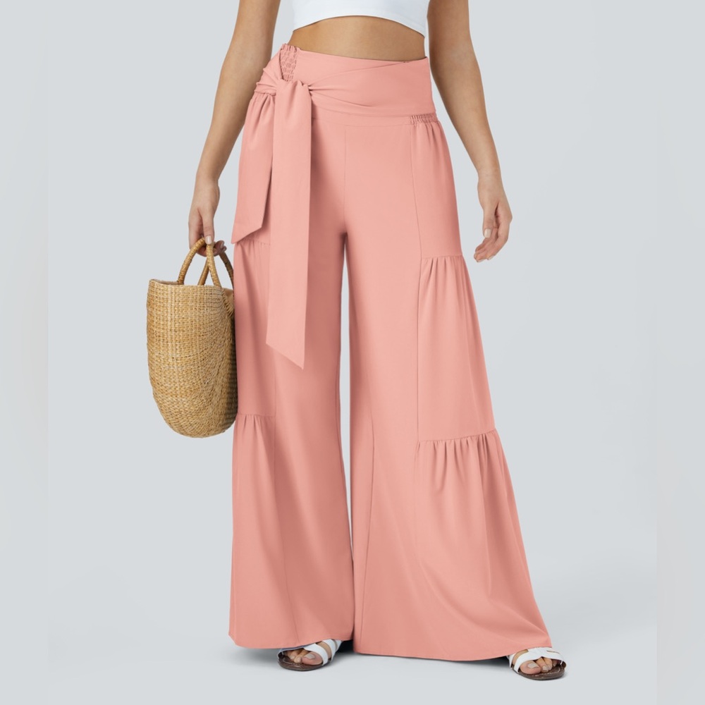 Halara Peach Melba Wide-Leg Tie-Waist Jumpsuit Pants Size Large TikTok Brand